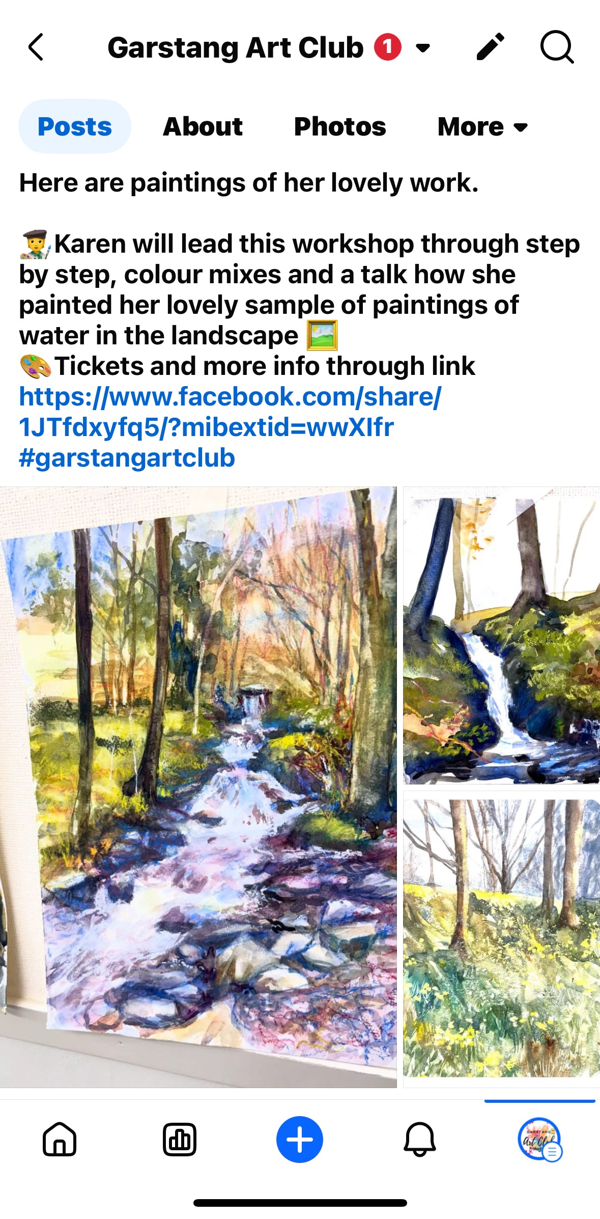Karen Lester water in the Landscape Watercolour Workshop Saturday 11th October 1.30-4.30pm