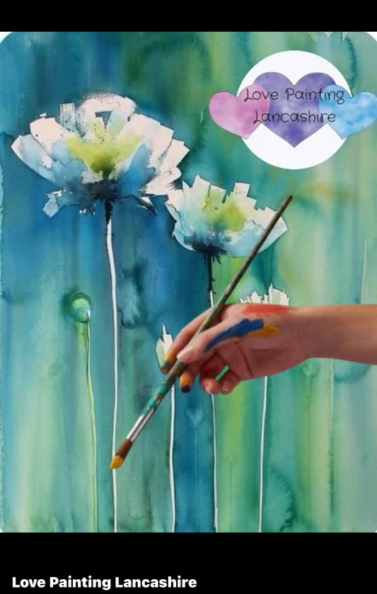 Beginners Love Painting Lancashire Friday 15th Aug 7-9pm Summer Flowers in watercolour and Brusho